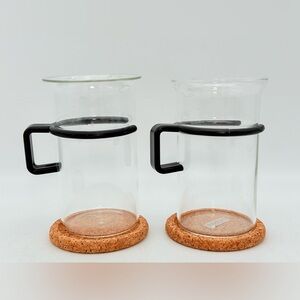 BODUM Glass Mugs with Black Handles and Cork Coasters